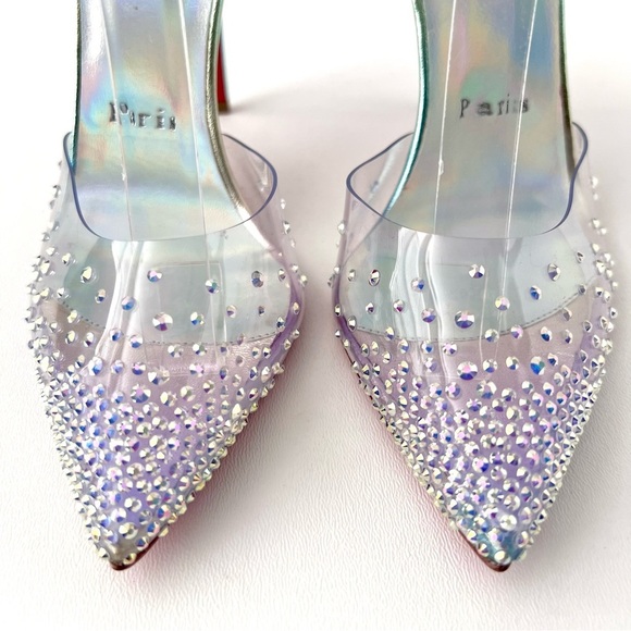 CHRISTIAN LOUBOUTIN | Spikaqueen 100 PVC Crystal Pointed Pumps EU 37.5 US 7.5 - Picture 6 of 16